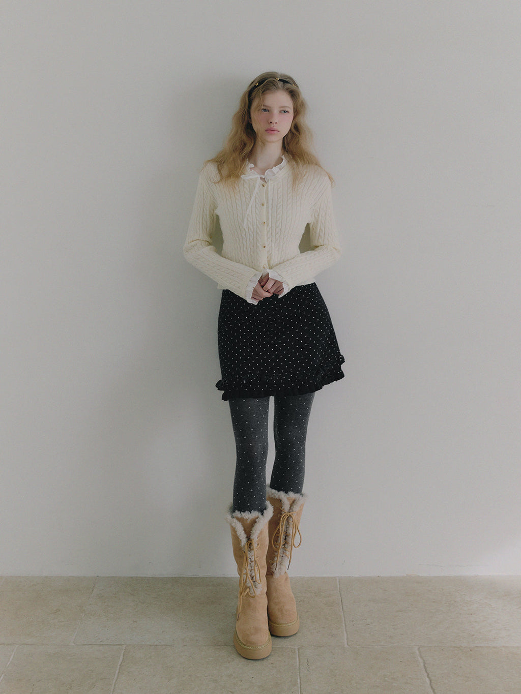 Monen Shirt-Mix Cable Knit Cardigan