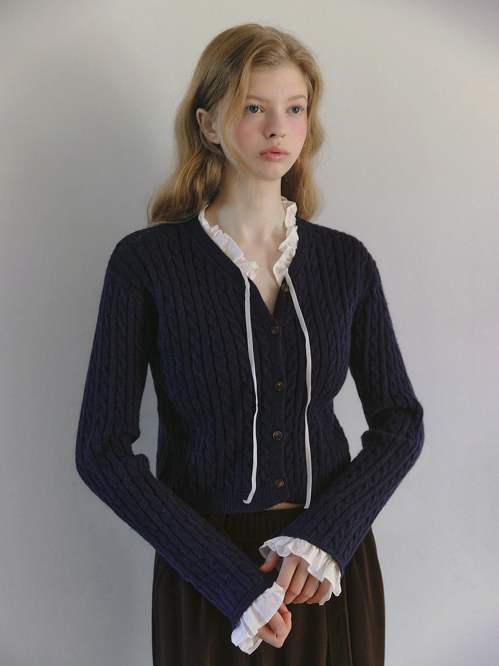 Monen Shirt-Mix Cable Knit Cardigan